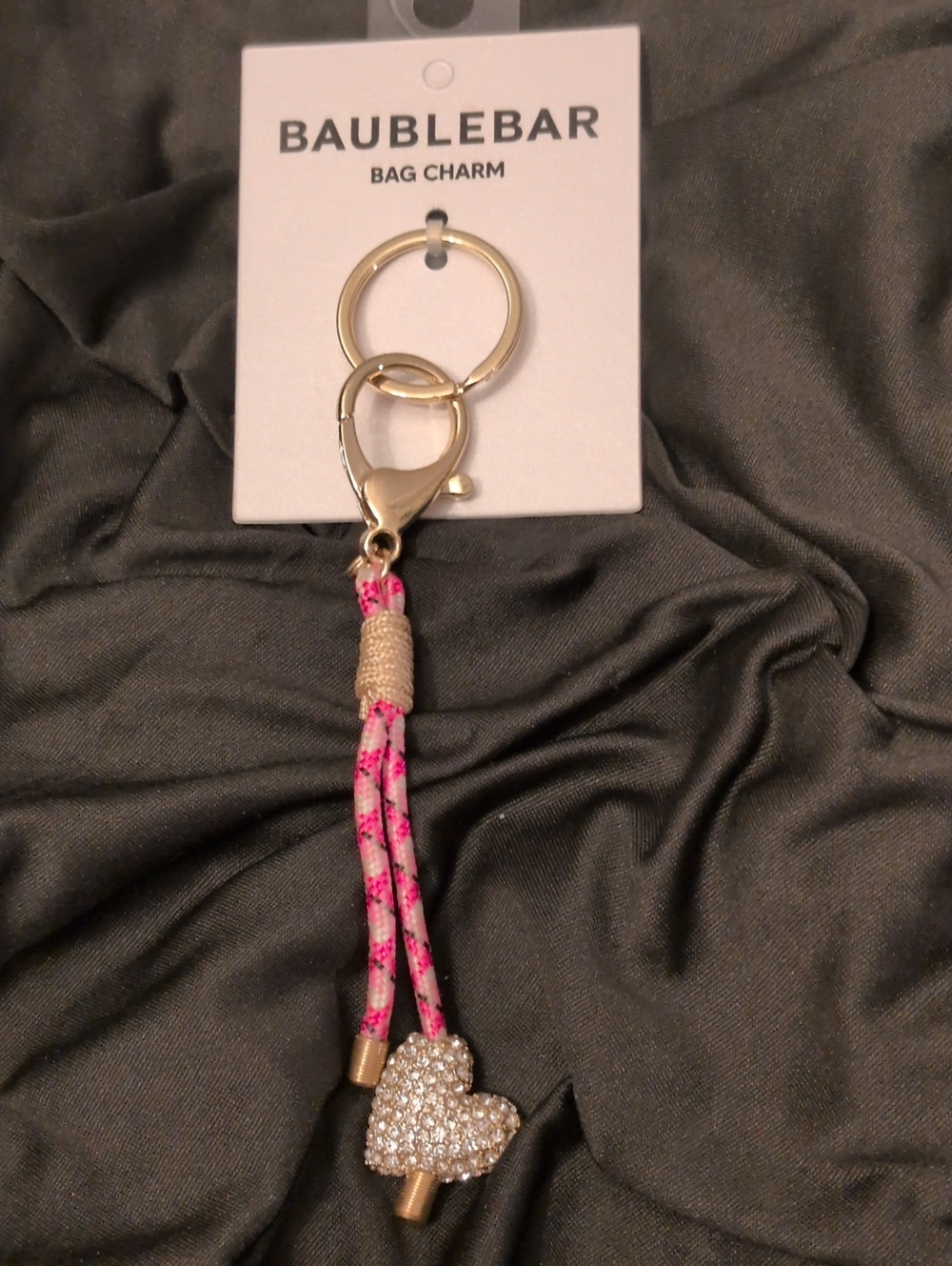 BaubleBar Gold & Pink Crystal Heart Key Charm